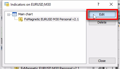Open indicator properties window;To change indicator settings click on 