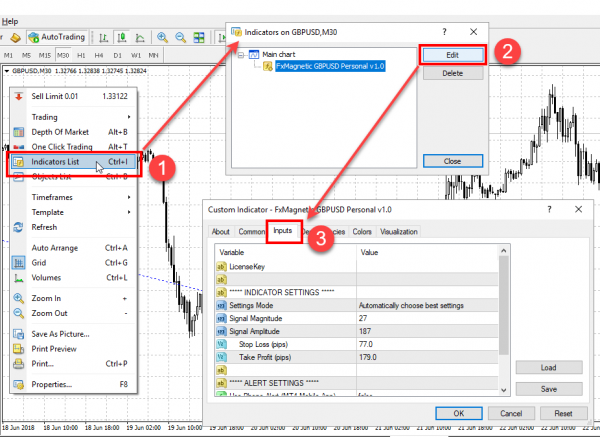 Opening MT4 custom indicator FxMagnetic settings when it is already attached to the chart