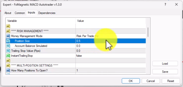 Auto Trader Configuration Risk Management Settings
